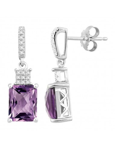 Sterling Silver Rectangular Amethyst Earrings Livraison rapide