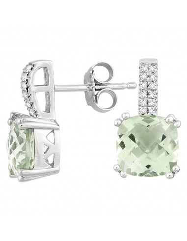 Sterling Silver Cushion Green Amethyst Earrings en stock