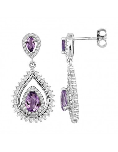 Sterling Silver Double Pear Amethyst Earrings Véritable concentré