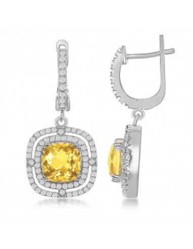 Sterling Silver Yellow Square Citrine Earrings de France