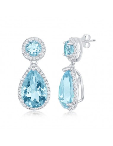 Sterling Silver Blue Topaz Border Earrings Profitez des Offres !