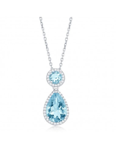 Sterling Silver Blue Topaz Border Necklace 2023