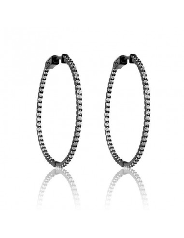 Sterling Silver Black Plated Inside Outside CZ Hoop Earrings hantent personnes