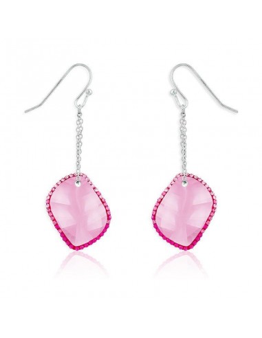 Sterling Silver Pink Crystals Dangling Earrings le des métaux précieux