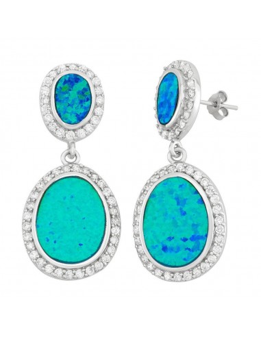 Sterling Silver Blue Inlay Opal with CZs Earrings Véritable concentré