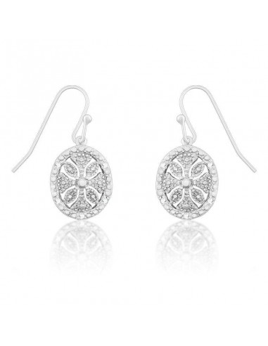 Sterling Silver Oval Disc Flower Diamond Earrings rembourrage situé sous