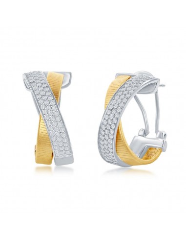 Sterling Silver Bonded with 14K Gold CZ Earrings meilleur choix