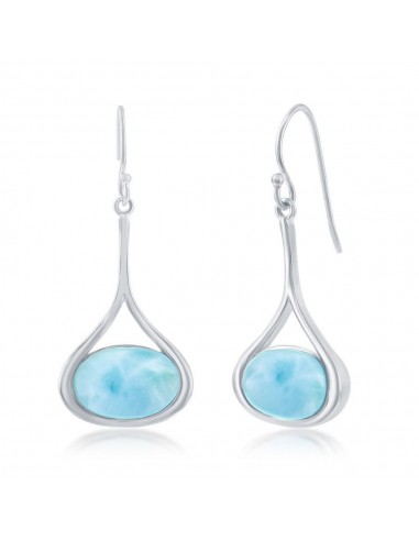 Sterling Silver Long Oval Larimar Dangling Earrings ou a consommer sur place