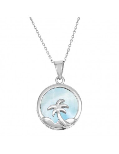 Sterling Silver Round Larimar Palm Tree Pendant en ligne des produits 