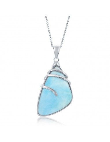 Sterling Silver Irregular Shape Larimar Pendant brillant des détails fins