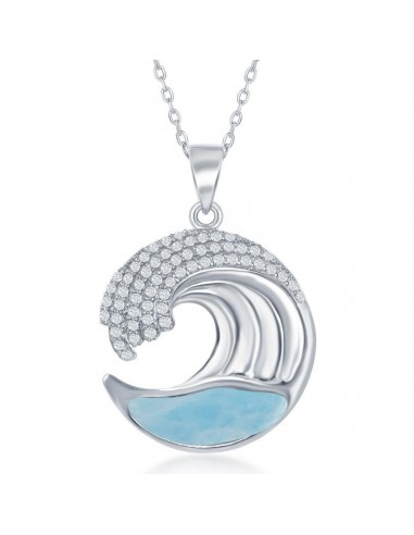 Sterling Silver Larimar Wave Design with CZ Pendant Par le système avancé 