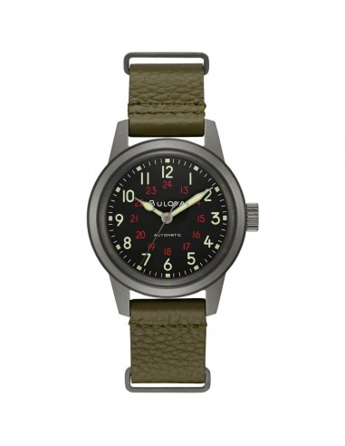 Bulova Men's Automatic Watch - Hack Black Dial Green Leather Strap | 98A255 Le MVP de beaucoup