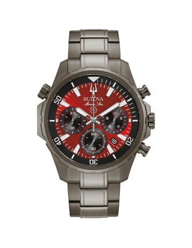 Bulova Men's Chronograph Watch - Marine Star Red Dial Grey Bracelet | 98B350 pas cher