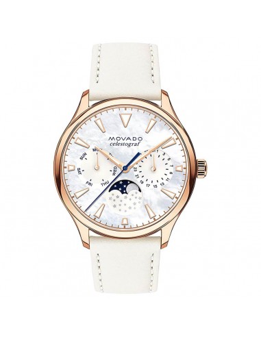 Movado Women's Moon Phase Watch - Heritage MOP Dial White Leather Strap | 3650073 Les magasins à Paris