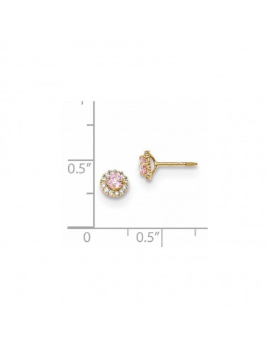 Madi K Kid's 14k  Polished Pink and Clear CZ Screwback Post Earrings Comment ça marche