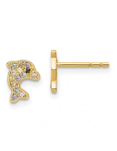 Madi K Kid's 14k  Multi-colored CZ Dolphin Post Earrings de pas cher