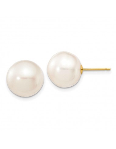 14k 11-12mm White Button Freshwater Cultured Pearl Stud Post Earrings Dans la société mordern