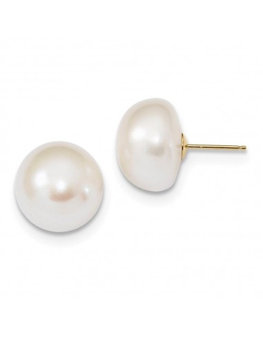 14k 13-14mm White Button Freshwater Cultured Pearl Post Earrings 50-70% off 