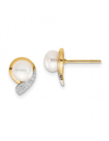 14K 5-6mm White Button FW Cultured Pearl .01ct Diamond Post Earrings Jusqu'à 80% De Réduction