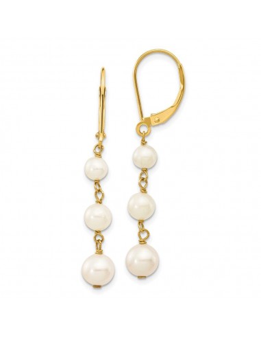 14k 4-6mm White Semi-round FW Cultured Pearl Gaduated Leverback Earrings livraison et retour toujours gratuits