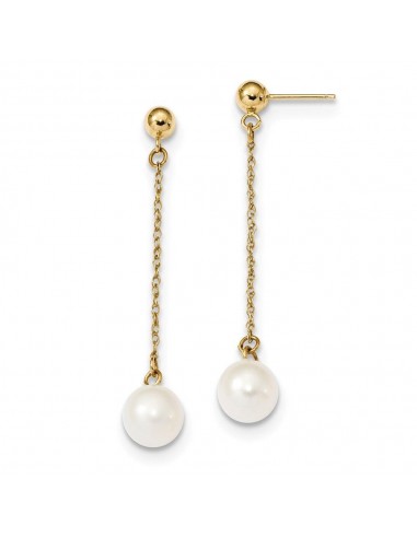 14k 7-8mm White Round Freshwater Cultured Pearl Dangle Post Earrings les ligaments