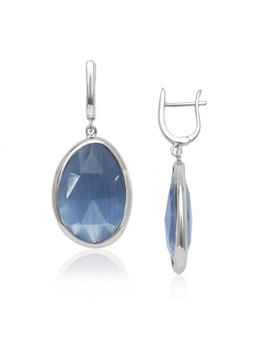 Sterling Silver Denim Blue Cat's Eye Earrings le des métaux précieux