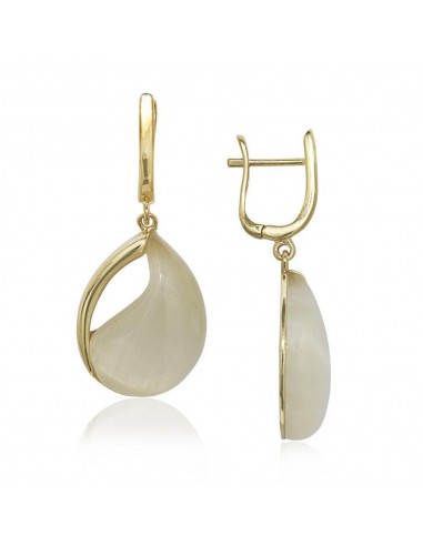 Sterling Silver GP Nude Yellow Cat's Eye Teardrop Earrings pas chere