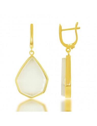 Sterling Silver GP Nude Yellow Cat's Eye Teardrop Earrings de pas cher