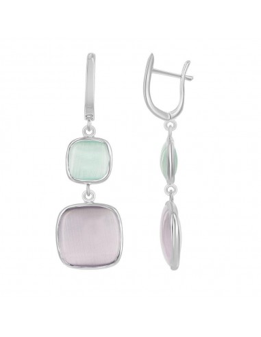 Sterling Silver Green Square and Grey Square Cat's Eye Earrings prix