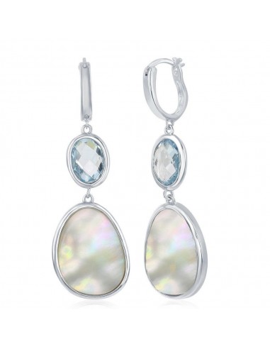 Sterling Silver Blue Topaz and Irregular Design MOP Earrings 50% de réduction en Octobre 2024