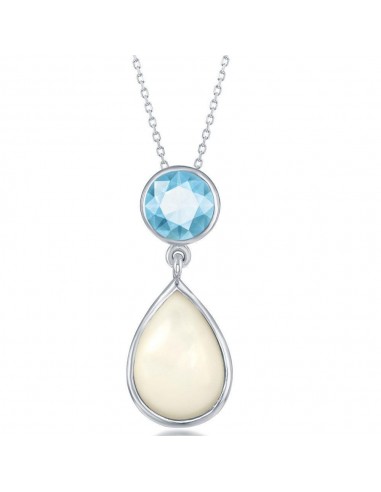 Sterling Silver Blue Topaz with MOP Pendant livraison et retour toujours gratuits