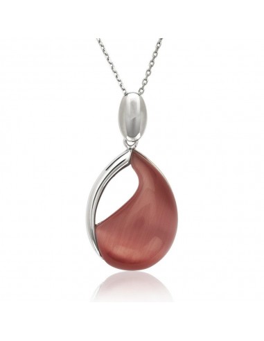 Sterling Silver Watermelon Red Cat's Eye Teardrop Necklace brillant des détails fins