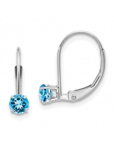 14k White Gold 4mm Round December/Blue Topaz Leverback Earrings destockage