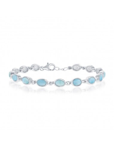 Sterling Silver Bezel-Set Oval Larimar Linked Bracelet, 7" une grave pollution 