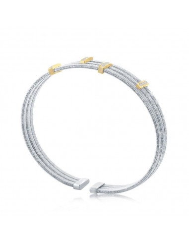 Sterling Silver Bonded with 14K GP CZ Bars Triple Wire Bangle de la marque