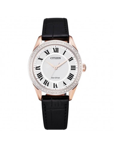 Citizen Women's Diamond Watch - Arezzo Silver Dial Black Leather Strap | EM0883-05A les ligaments