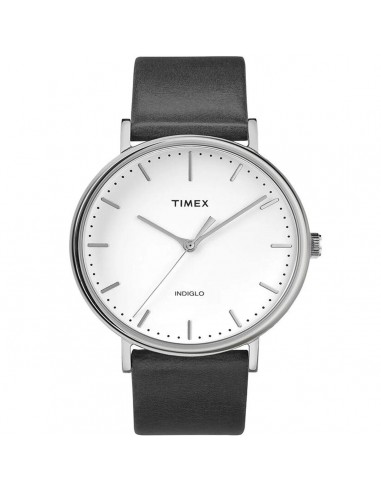 Timex Unisex Quartz Watch - Fairfield White Dial Black Leather Strap | TW2R26300VQ pas cheres