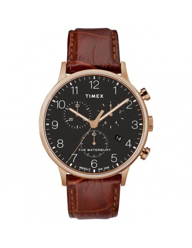 Timex Men's Chronograph Watch - Waterbury Black Dial Brown Strap | TW2R71600VQ 50% de réduction en Octobre 2024