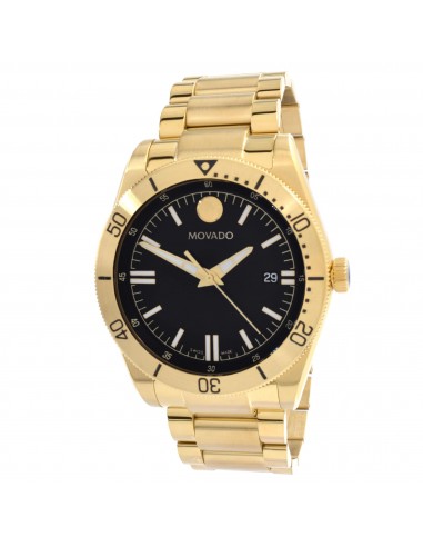 Movado Men's Quartz Watch - Sport Black Dial Yellow Gold Tone Bracelet | 0607436 français