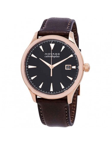 Movado Men's Quartz Watch - Heritage Black Dial Brown Leather Strap | 3650020 Pour