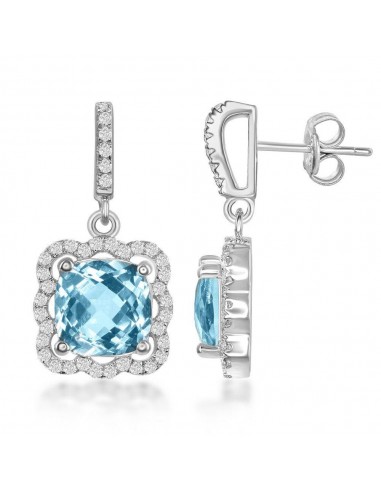 Sterling Silver Square Blue Topaz with Scalloped White Topaz Border 6.03cttw Earrings Le MVP de beaucoup