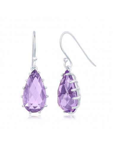 Sterling Silver Prong Pear-Shaped 6.16cttw Amethyst Dangle Earrings est présent 