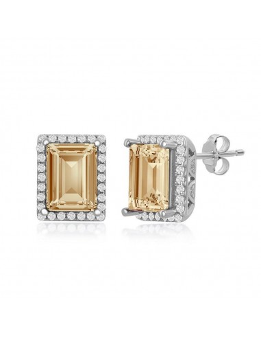 Sterling Silver CZ 8x6mm Rectangular Step-Cut Golden Shadow Swarovski Element Earrings Faites des économies