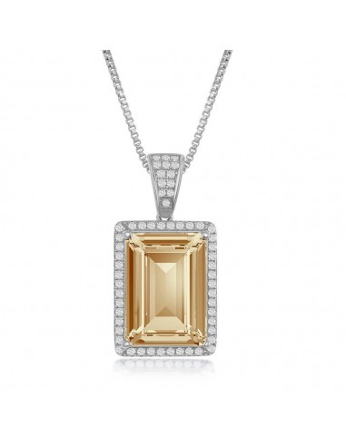 Sterling Silver CZ and 14x10mm Rectangular Step-Cut Golden Shadow Swarovski Element Necklace Paris Déstockage Promo