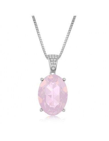 Sterling Silver CZ Bale and 14x10mm Oval - Pink Opal Swarovski Element Necklace la livraison gratuite