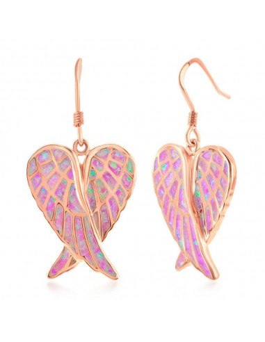 Sterling Silver Pink Inlay Opal Angel Wings Earrings - Rose Gold Plated français