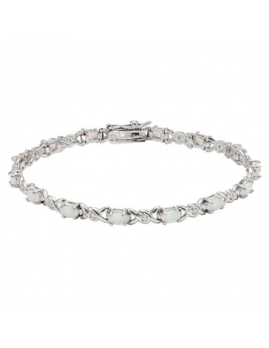 Sterling Silver Double X With CZ & Oval White Opal Bracelet prix