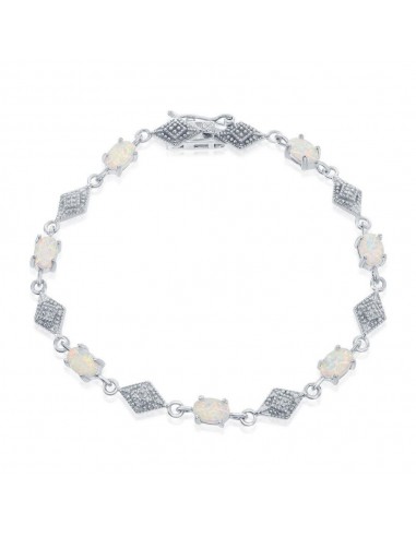 Sterling Silver Oval White Opal With Marquise Shape CZ Bracelet la livraison gratuite