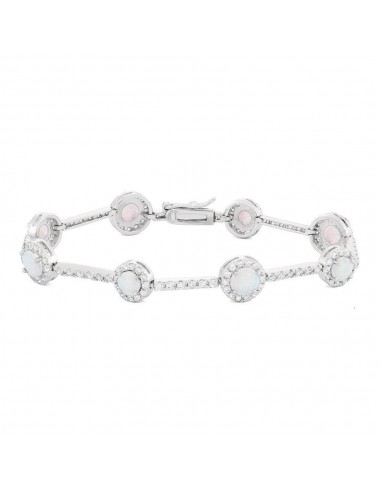 Sterling Silver Multi  Bar & Round CZ With inner Round White Opal Bracelet JUSQU'A -70%! 