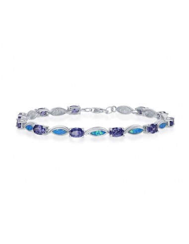 Sterling Silver Alternating Oval Tanzanite CZs and Blue Inlay Opal Marquise Shapes Bracelet Venez acheter